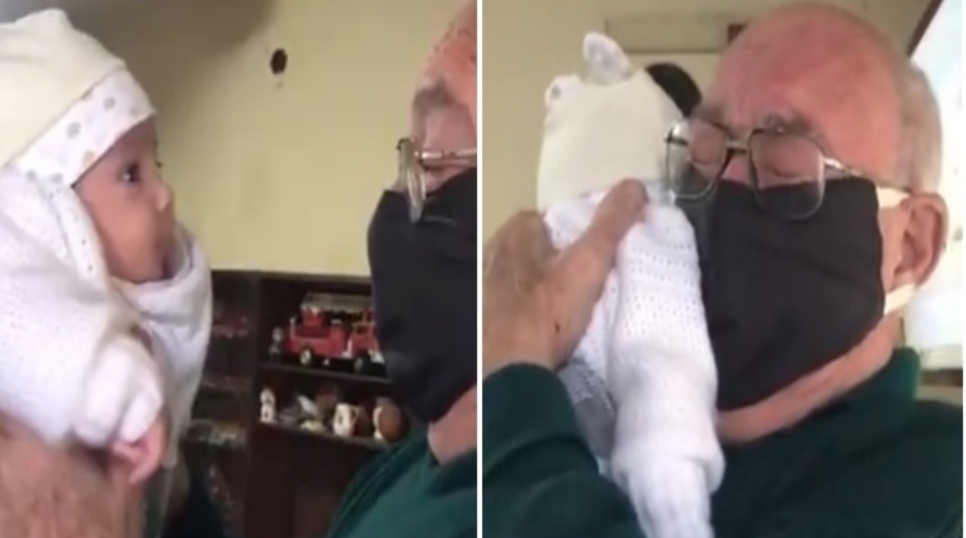 Un abuelo conoció a su bisnieto que nació en cuarentena y emocionó a todos Un abuelo conoció a su bisnieto que nació en cuarentena y emocionó a todos