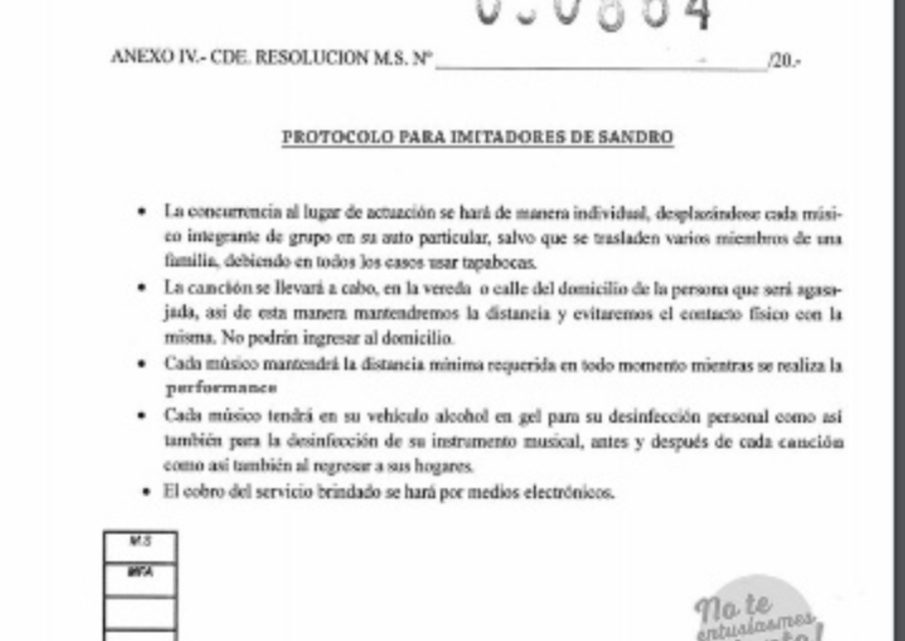 APROBARON EL PROTOCOLO DE «IMITADORES DE SANDRO» APROBARON EL PROTOCOLO DE «IMITADORES DE SANDRO»