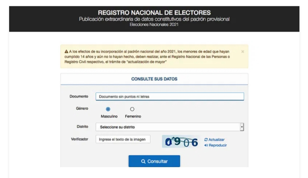 Ya se puede consultar el padrón electoral provisorio para las elecciones 2021 Ya se puede consultar el padrón electoral provisorio para las elecciones 2021